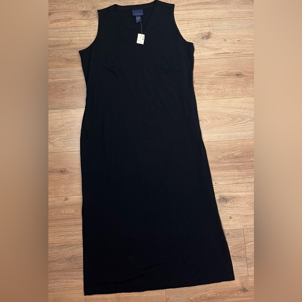 Lane Bryant Venezia Black V Neck Maxi Dress with side slits. NWT. Classic